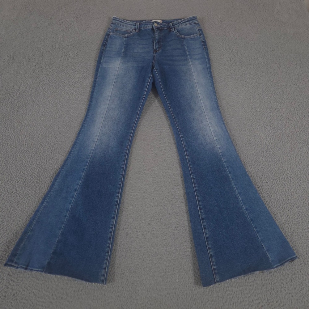 Vervet Jeans Womens 30 Blue Flare Raw Hem Front Seam Stretch Altar'd State Pants